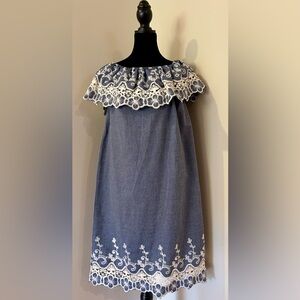 Kaktus Denim Blue Midi Dress with White Lace